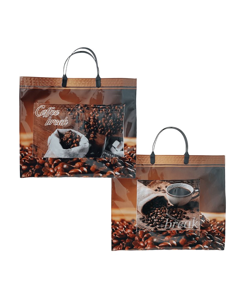 Пакет ПЭ с пластмассовыми ручками 34+10x37+10см Брейк ламинированный, многослойный с карманами (х10/50)