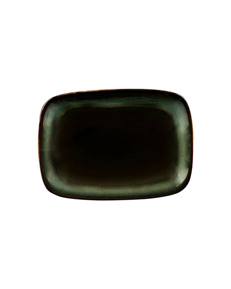 Соусник «Тренд кортен» фарфор ,H=15,L=120,B=80мм тем.зелен.