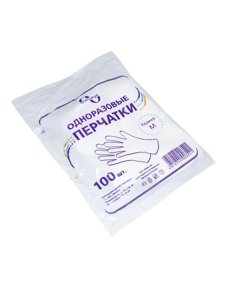 Перчатки ПЭ одноразовые M Оптимум (х100/10000)