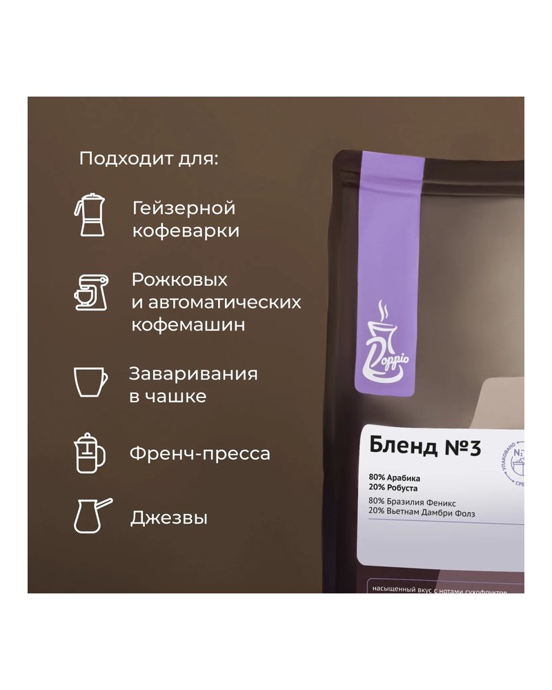 Кофе в зернах «Бленд №3» с азотом для эспрессо (80% Арабика Бразилия Суль Де Минас,20% Робуста Вьетн