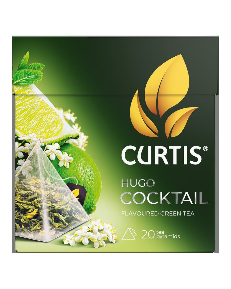 Чай зеленый в пирамидках CURTIS "Hugo Cocktail" 20 пирамидок, с цветочным вкусом, мятой, лаймом и ароматом цветов бузины, среднелистовой
