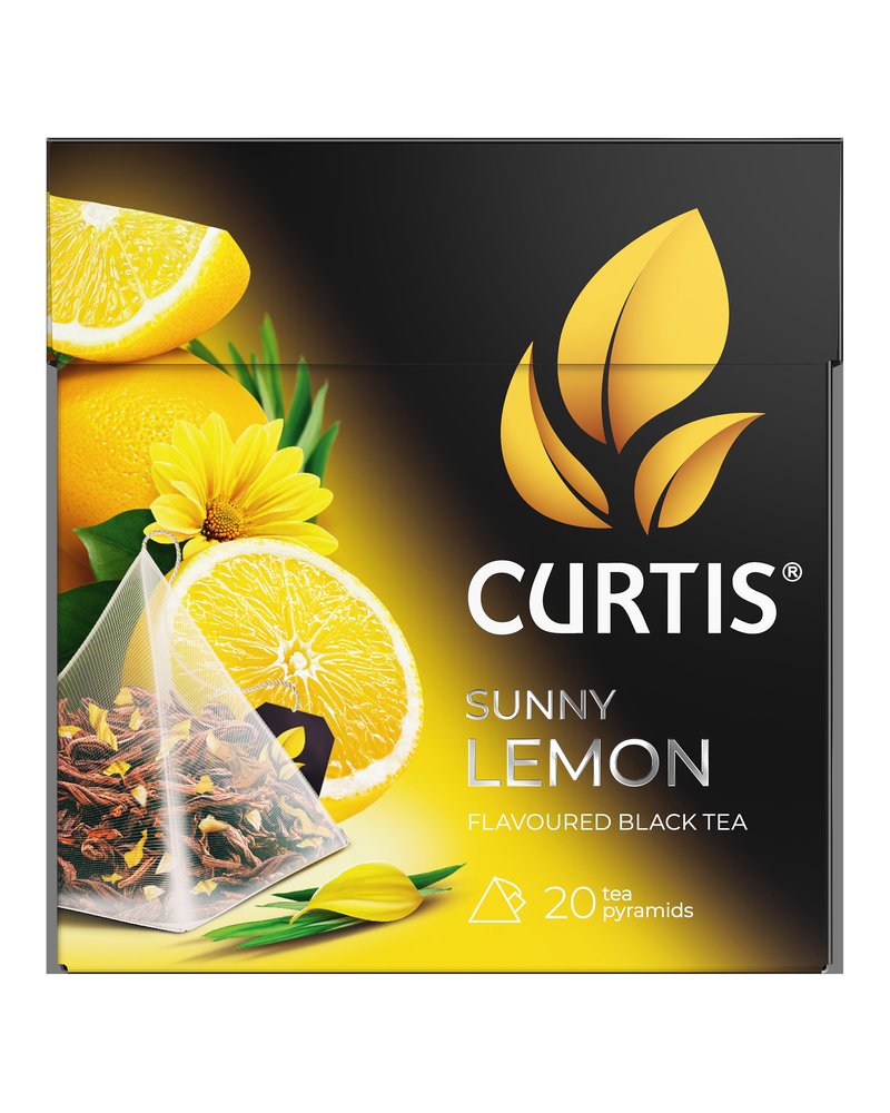 Чай черный в пирамидках CURTIS "Sunny Lemon" 20 пирамидок, с ароматом лимона, цедрой цитрусовых и лепестками цветов, фруктовый ароматизированный