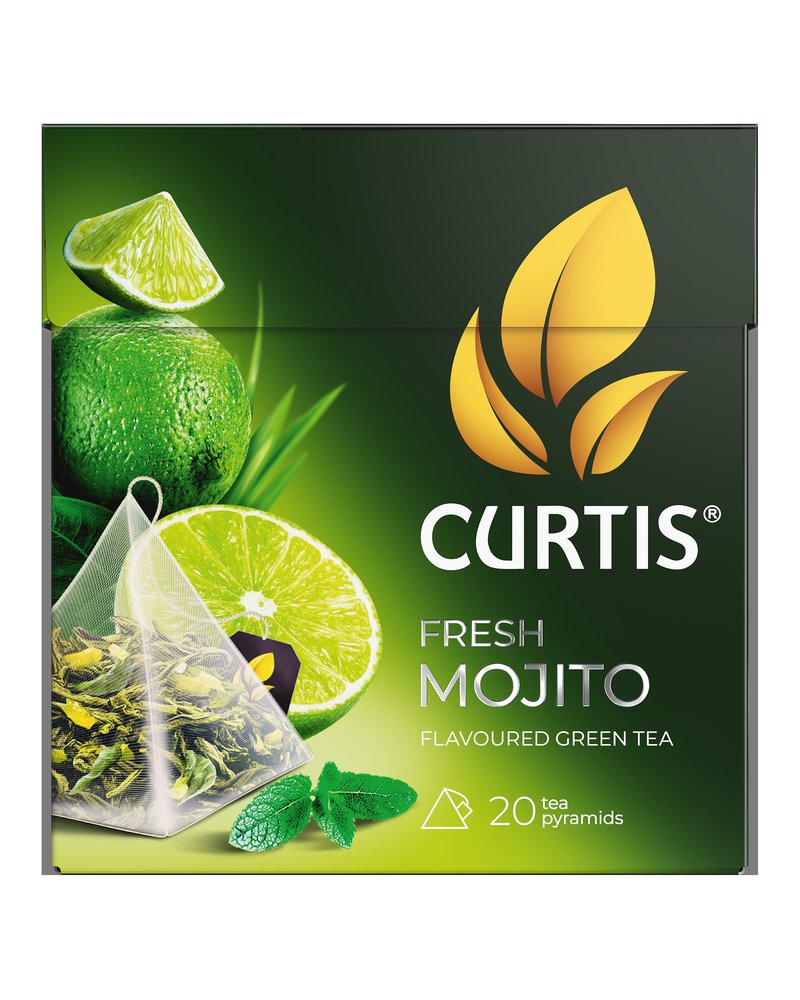 Чай зеленый в пирамидках CURTIS "Fresh Mojito" 20 пирамидок, с ароматом мохито, мятой, цедрой цитрусовых и лемонграссом, фруктовый ароматизированный
