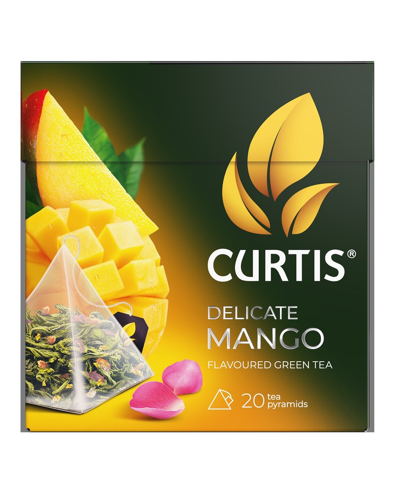 Чай зеленый в пирамидках CURTIS "Delicate Mango" 20 пирамидок, с ароматом манго, кусочками ананаса и лепестками цветов
