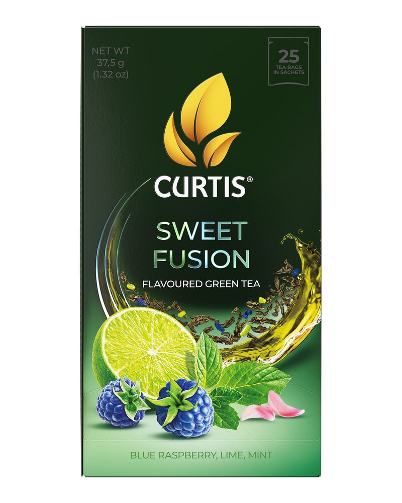 Чай зеленый в пакетиках CURTIS "Sweet Fusion" 25 пакетиков, c лаймом, синей малиной и мятой, мелколистовой