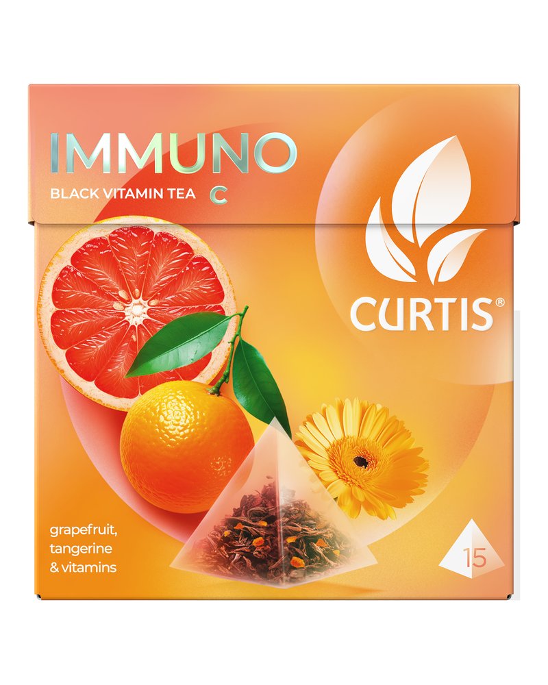 Чай черный в пирамидках CURTIS "Immuno" 15 пирамидок, с цедрой апельсина и лимона, витамином C, фруктовый ароматизированный
