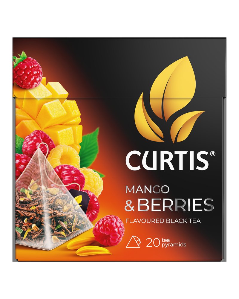 Чай черный в пирамидках CURTIS "Mango&berries" 20 пирамидок, с цедрой апельсина и изысканным ароматом манго и малины, фруктовый ароматизированный