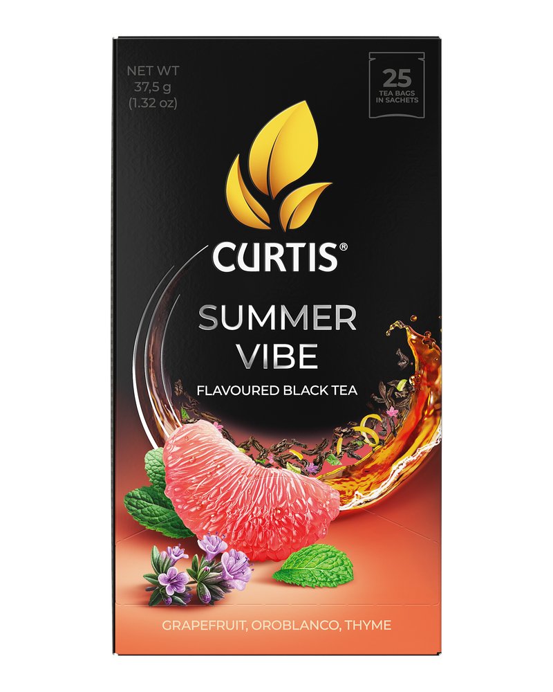 CURTIS Черный чай в сашетах, с чабрецом, мятой и ароматом цитрусовых,, Summer vibe, 25 шт
