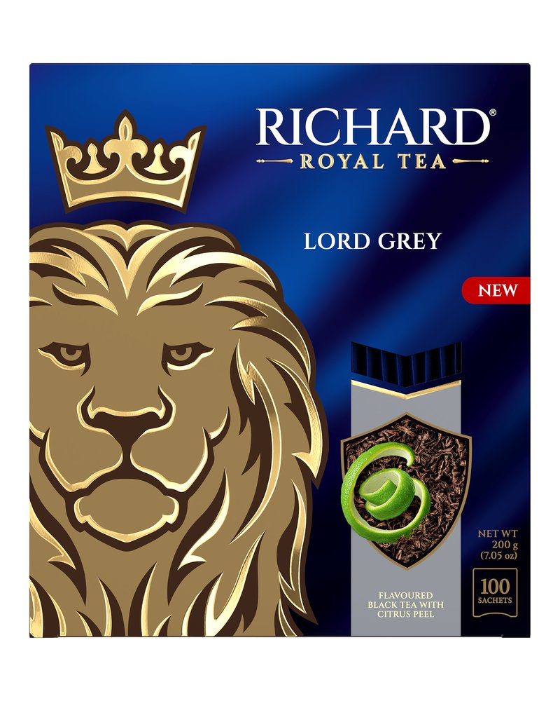RICHARD Lord Grey, чай черный в сашетах, ароматизированный со вкусом бергамота, c цедрой цитрусовых, 100 шт
