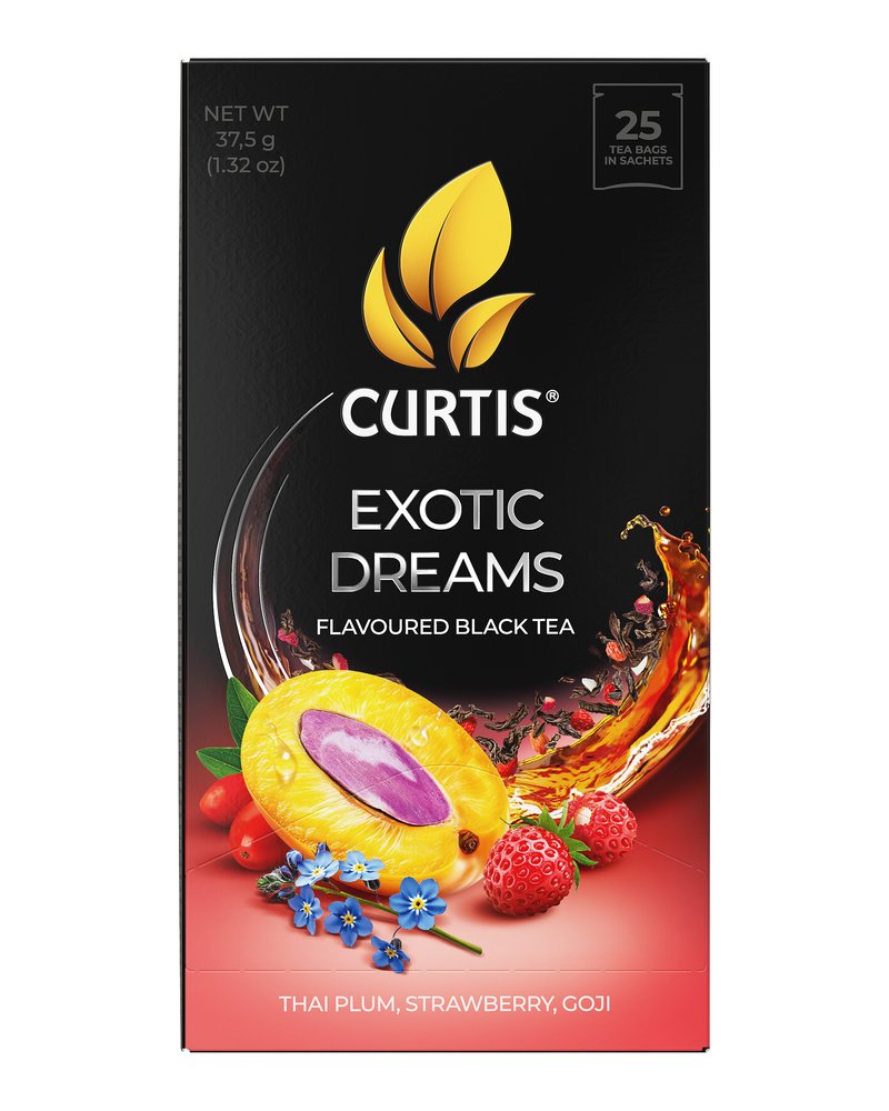 Чай черный в пакетиках CURTIS "Exotic Dreams" 25 сашетов, с ароматом тайской сливы, годжи, земляникой и лепестками незабудки, мелколистовой