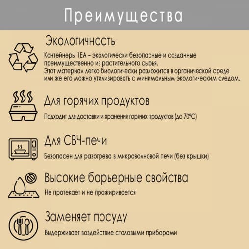 Контейнер OneClick 1000 мл Крафт 150×200×55 мм