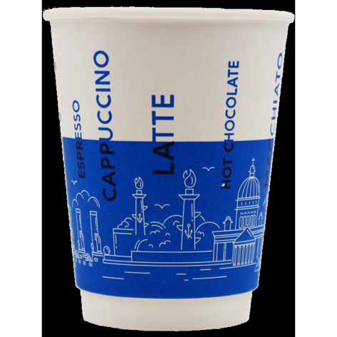 Бумажный 2-слойный стакан EcoCups Д-City Синий d=90 350 мл