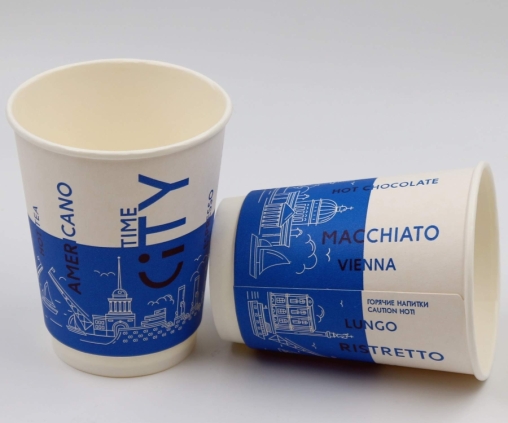 Бумажный 2-слойный стакан EcoCups Д-City Синий d=90 350 мл