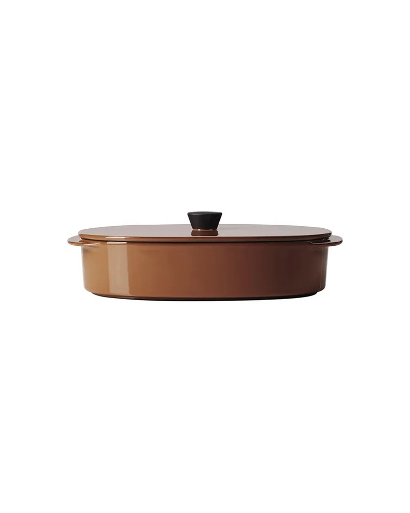 Блюдо для подачи «Карактэр» с крышкой с ручками керамика 1,3л ,H=90,L=260,B=185мм коричнев.,черный
