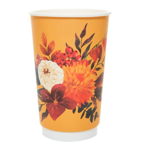 Стакан бумажный 2-слойный ProstoKap Цветы желтый d=90 450 мл