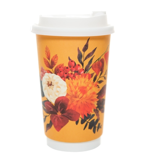 Стакан бумажный 2-слойный ProstoKap Цветы желтый d=90 450 мл