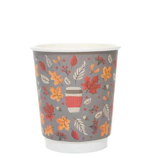 Стакан бумажный 2-слойный ProstoKap Осень Листья СЕРЫЙ d=80 250 мл
