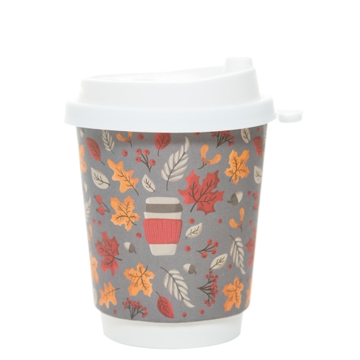 Стакан бумажный 2-слойный ProstoKap Осень Листья СЕРЫЙ d=80 250 мл