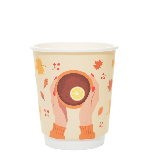 Стакан бумажный 2-слойный ProstoKap Осень-руки охра d=80 250 мл