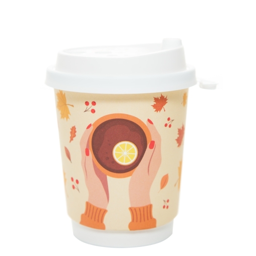 Стакан бумажный 2-слойный ProstoKap Осень-руки охра d=80 250 мл