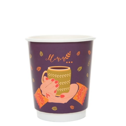 Стакан бумажный 2-слойный ProstoKap Осень-руки фиолетовый d=80 250 мл