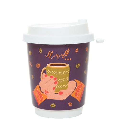 Стакан бумажный 2-слойный ProstoKap Осень-руки фиолетовый d=80 250 мл