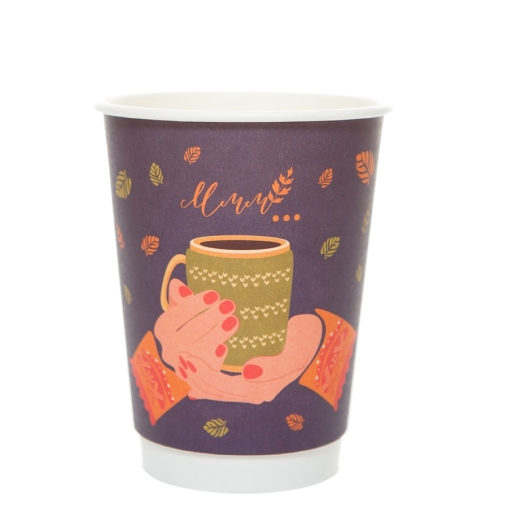 Стакан бумажный 2-слойный ProstoKap Осень-руки фиолетовый d=90 350 мл