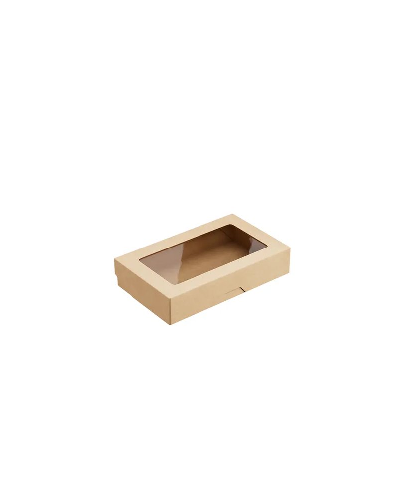 Контейнер бумажный OneBox с крышкой картон 1л ,H=4,L=12,B=20см св.корич.