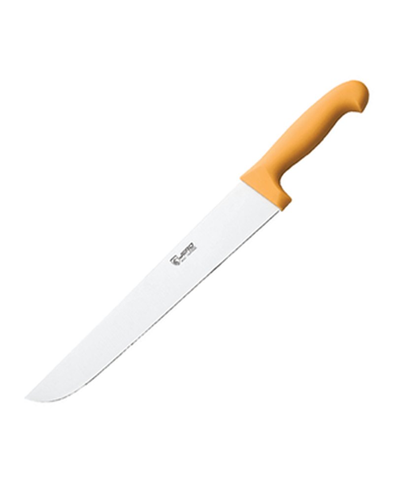 Нож для нарезки мяса сталь,пластик ,L=45/35,B=5см желт.,металлич.