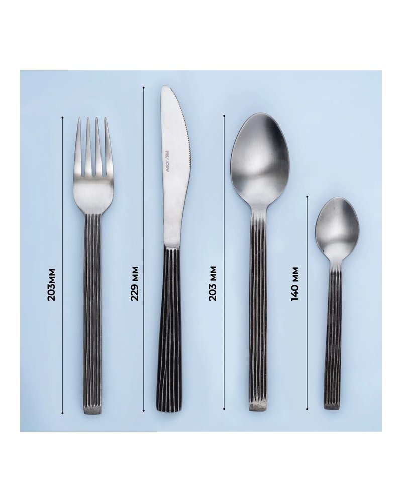 Набор столовых приборов «Дистрест» на 6 персон[24шт] сталь нерж. черный,металлич.