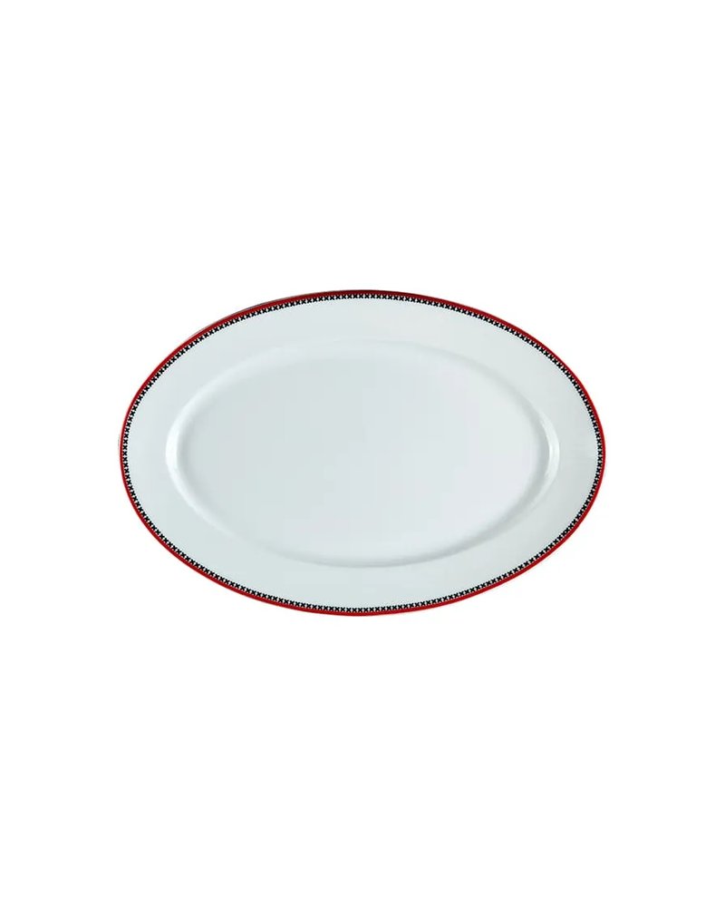 Блюдо «Мезень» Принц Крестики овальное фарфор ,H=28,L=310,B=210мм белый,красный