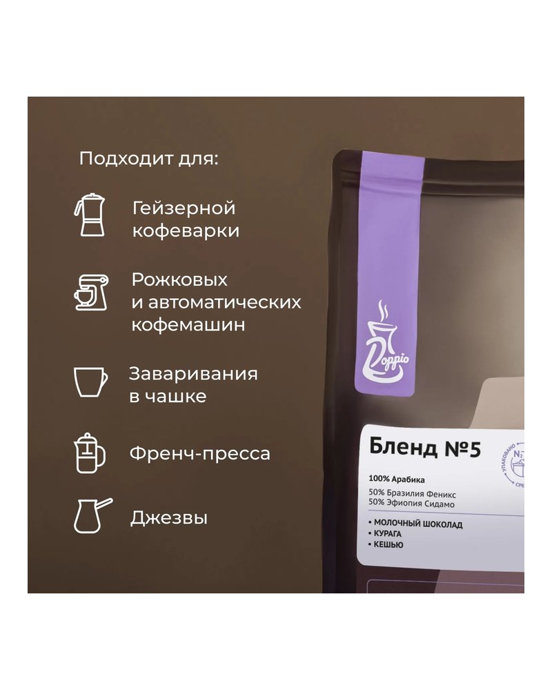 Кофе в зернах «Бленд №5» с азотом для эспрессо (Арабика 100%, 50% Бразилия, 50% Эфиопия) 1 кг