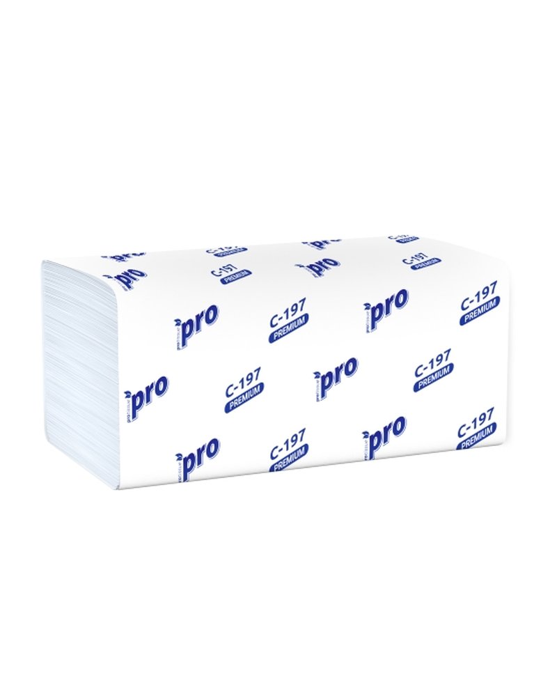 Полотенца бумажные в листах 22х21см PRO Tissue 2х слойные, V сложение, H3, 200 шт. С197 (х1/20) [упаковка]