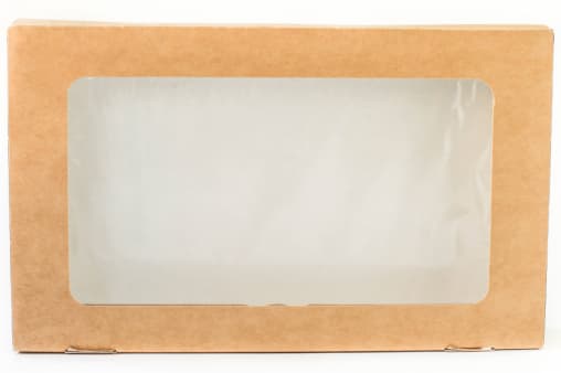 Ланч-бокс с откидной крышкой с окошком картон Крафт 1400 мл 250×150×40 мм