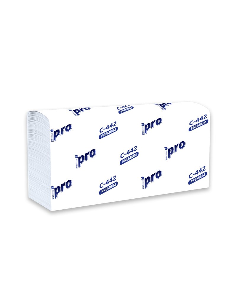 Полотенца бумажные в листах 24х21,5см PRO Tissue 2х слойные, Z сложение, H2, 200 шт. С442 (х1/21) [упаковка]
