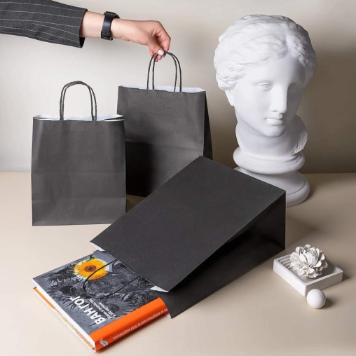 Чeрный бум. пакет 220×120×250 мм с кручеными ручками