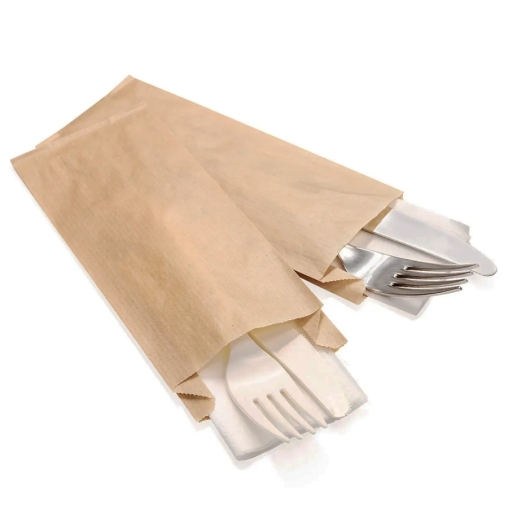Крафтовый бумажный V-пакет для столовых приборов 80+20×200 мм