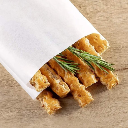 Жиростойкий белый бумажный V-пакет для выпечки 140+60×250 мм