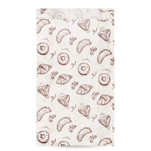 Жиростойкий белый бумажный V-пакет с принтом ВЫПЕЧКА 140+60×250 мм