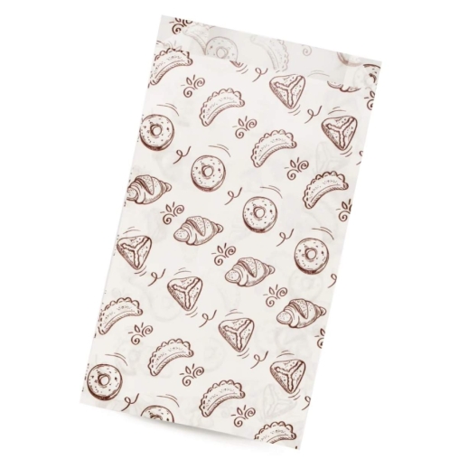 Жиростойкий белый бумажный V-пакет с принтом ВЫПЕЧКА 140+60×250 мм