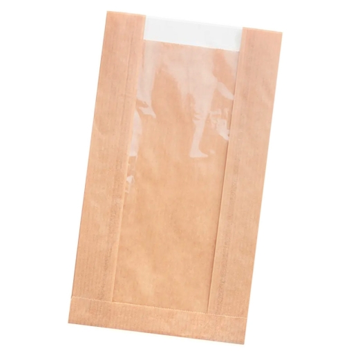 Крафтовый бумажный V-пакет с окном для выпечки 140+60×250 мм