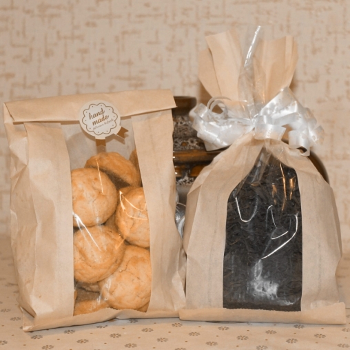 Крафтовый бумажный V-пакет с окном для выпечки 140+60×250 мм