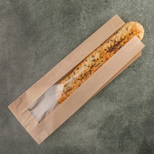 Крафтовый бумажный V-пакет с окном для багета 100+50×300 мм