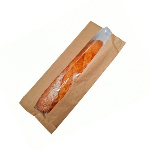 Крафтовый бумажный V-пакет с окном для багета 100+50×300 мм
