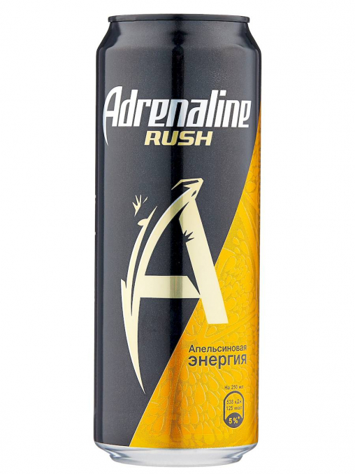 Энергетический напиток Adrenaline Juicy Апельсиновая энергия 449 мл ж/б