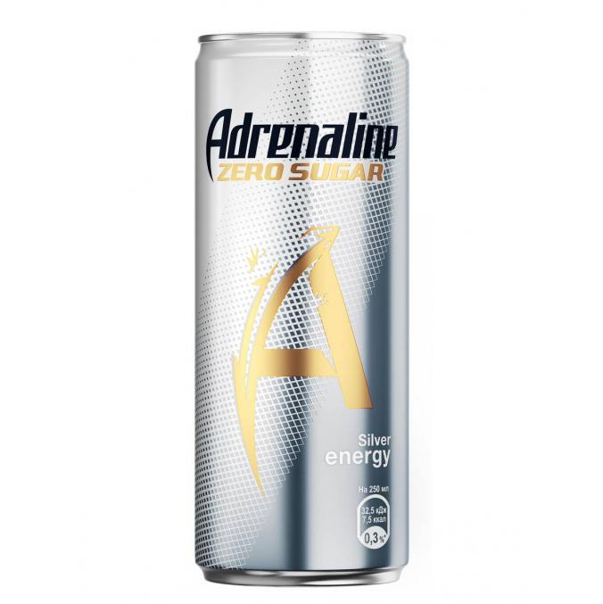 Энергетический напиток Adrenaline Zero Sugar Silver Energy без сахара 449 мл ж/б