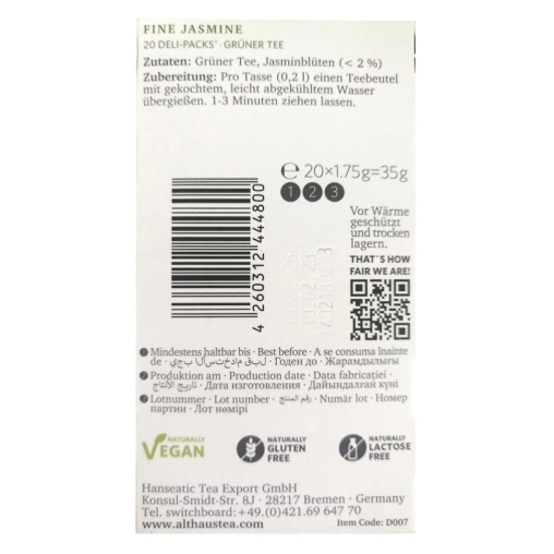 Чай зеленый Althaus Fine JASMINЕ Deli Packs Жасминовый 20 саше ×1,75 г