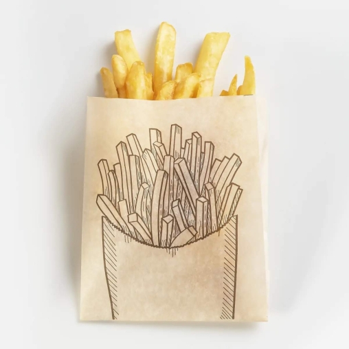 Жиростойкий бумажный V-пакет с принтом КАРТОШКА ФРИ 100+30×115 мм Крафт