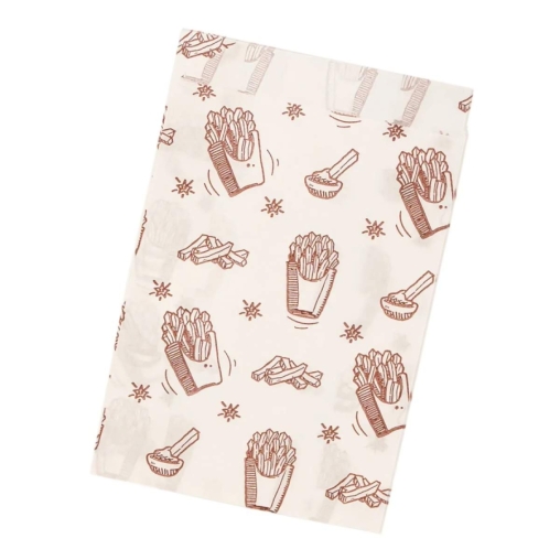 Жиростойкий бумажный Белый V-пакет с принтом КАРТОШКА ФРИ 110+50×175 мм