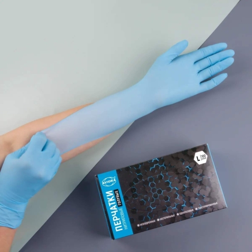 Перчатки AVIORA неопудренные нитрил ГОЛУБЫЕ р. L 100 шт.